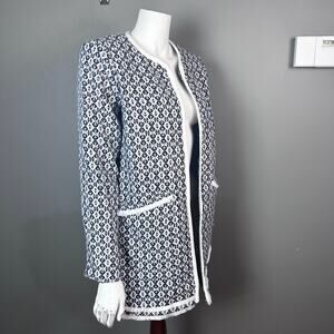 Carolina Belle jacket Medium tapestry fringe minimalist quiet luxury navy white